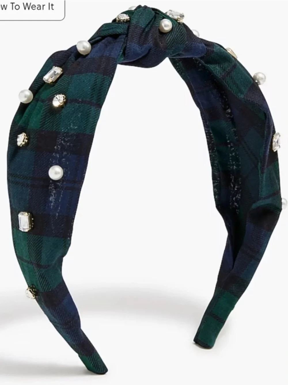 🎀PICK 5/$25🎀 J.Crew Tartan Crystal Knot Headband in Blackwatch Plaid Green